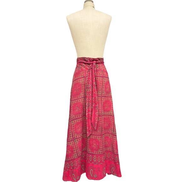 Vintage Boho Wrap Skirt Pink Paisley Hippie Maxi, Sunita, S/M Fit Hippy Boho - Picture 4 of 12